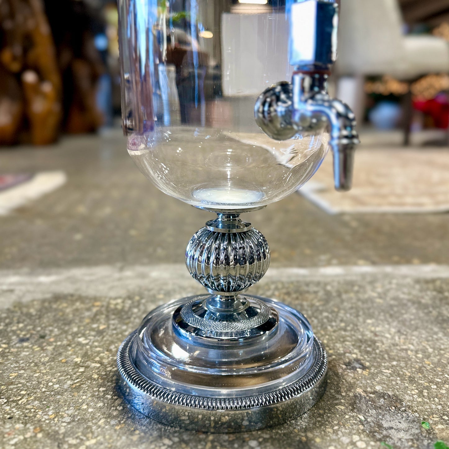 Apothecary Style Beverage Dispenser, Glass & Chrome, 6" Dia x 19" H