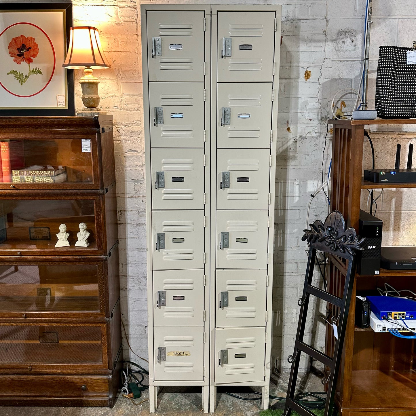 Vintage Six Compartment Locker, Cream, 12" L x 12" W x 78" H