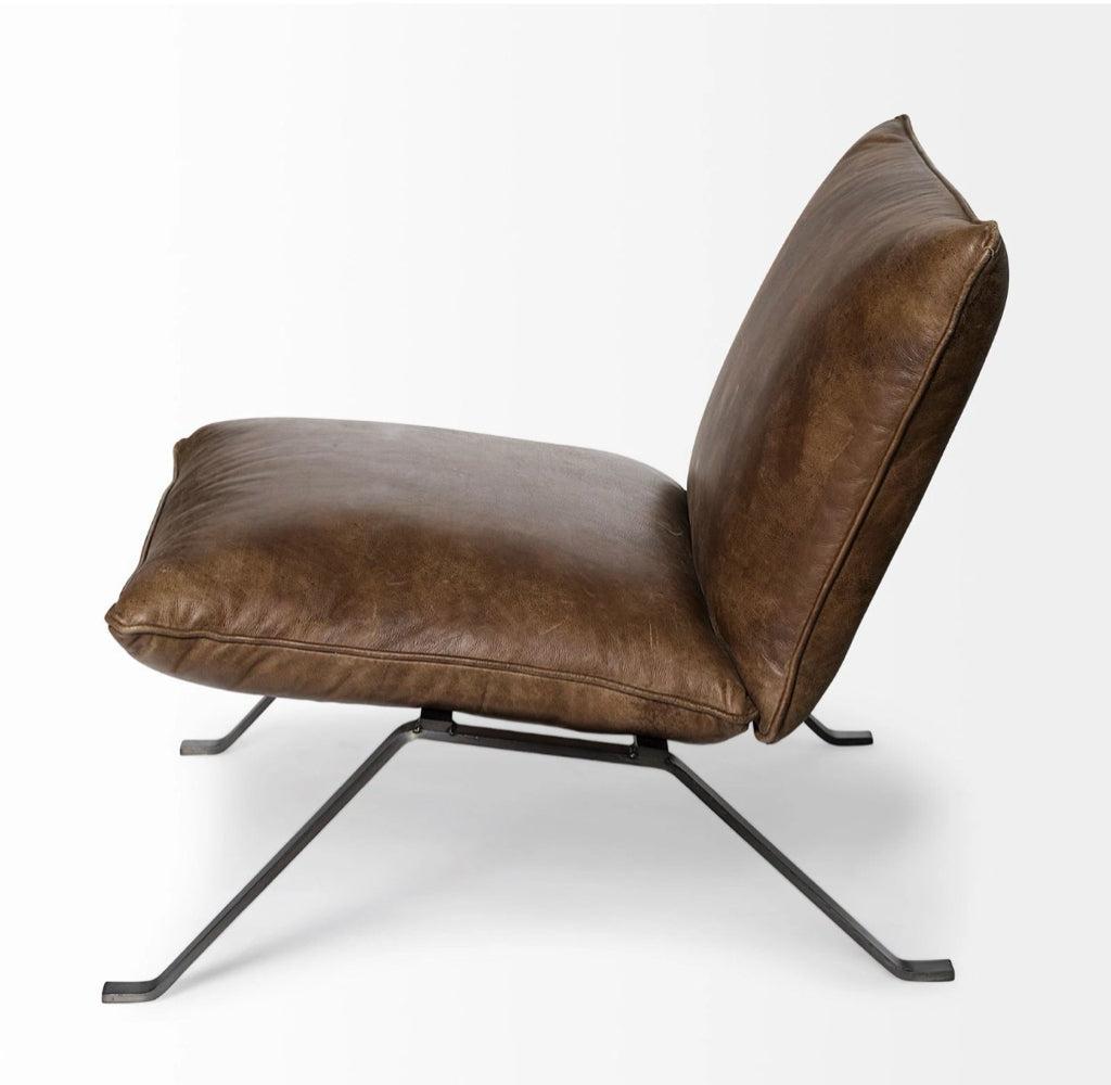 NEW Flavelle I Brown Leather Accent Chair, 33.5"W x 28"D x 27"H