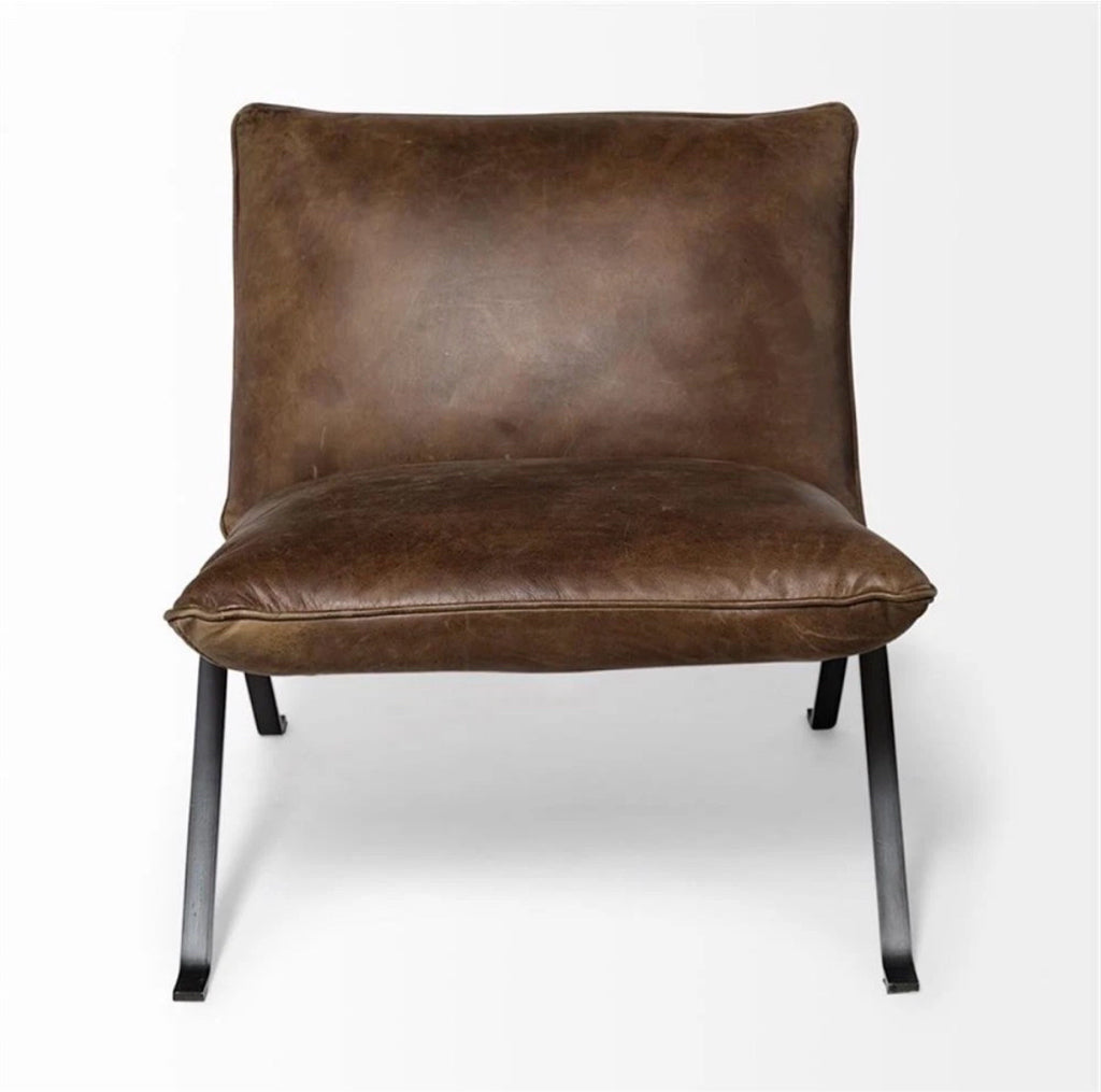 NEW Flavelle I Brown Leather Accent Chair, 33.5"W x 28"D x 27"H