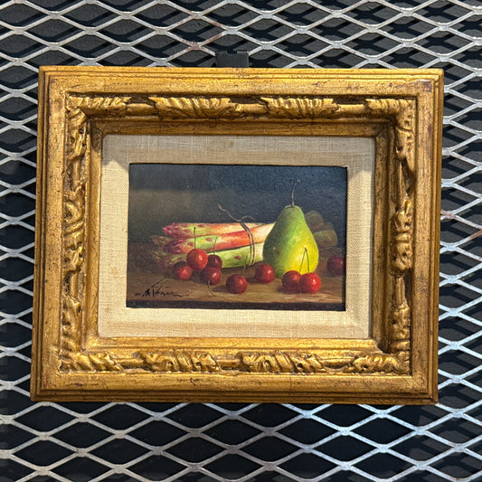 Vintage oil/acrylic, fruit still life, 9"W x 11"H x 1.5"D
