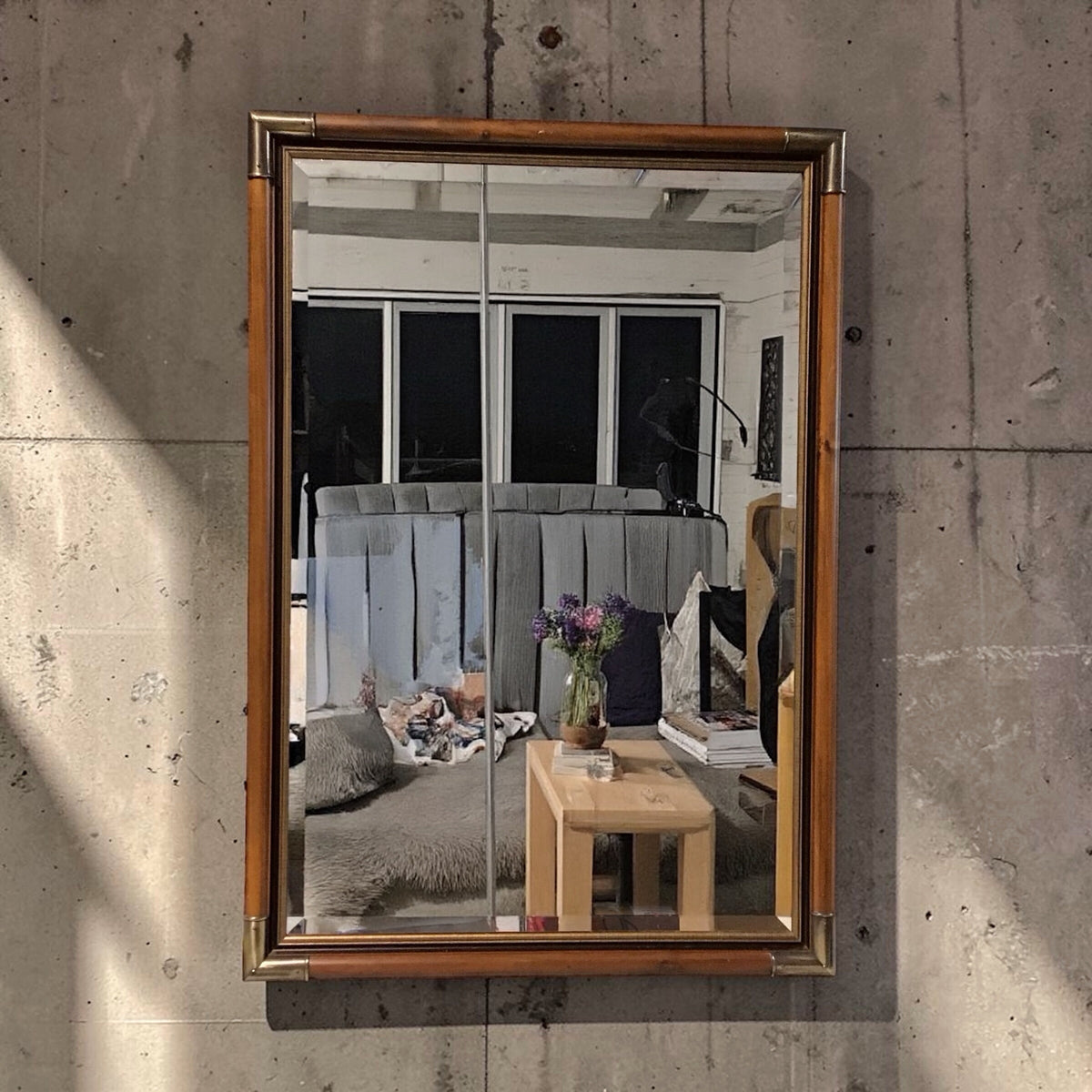 Wood Frame with Brass Corners Mirror 40"H  x 27.5"W