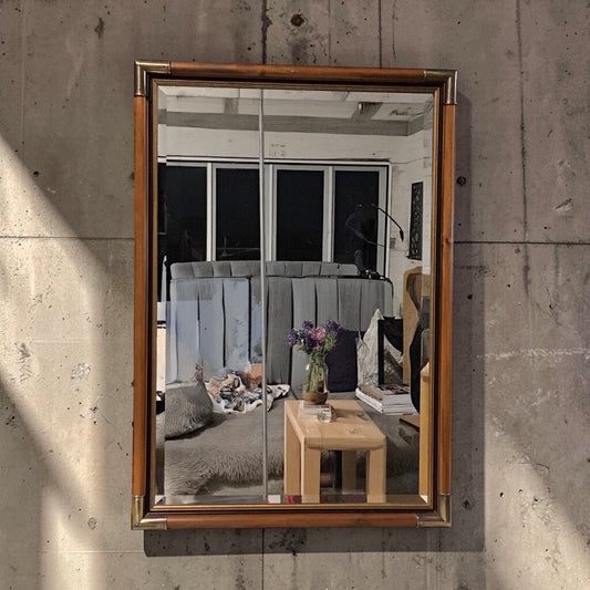 Wood Frame with Brass Corners Mirror 40"H  x 27.5"W