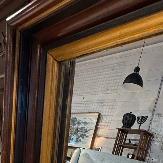 ATQ mahogany mirror,  deep frame, gold trim , 18"W x 30"L x 2.5"D