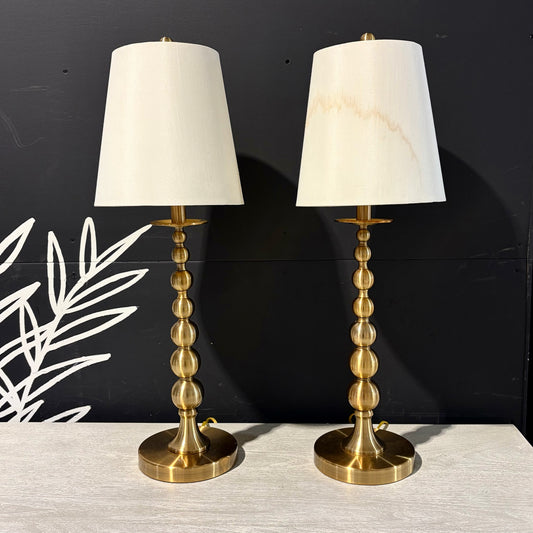 PAIR Vintage Ralph Lauren Stacked Ball Table Lamps, Brushed Gold, 10" Dia x 29"H