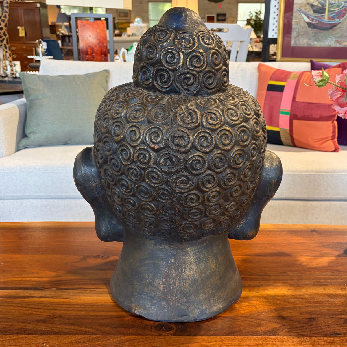 Ceramic Bronze-Tone Buddha Head, 13"W x 13"D x 19.75"H