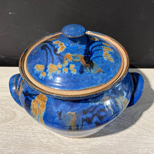 Ceramic Tureen w/Lid, Mottled Blue Glaze, 10"W x 8.75"D x 8.25"H