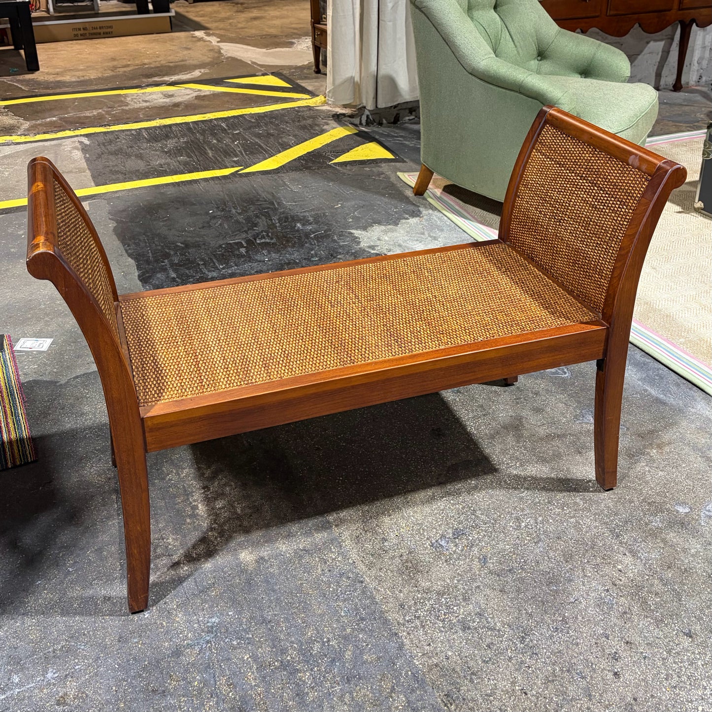 Woven Rattan & Wood Sleigh Bench, 44"W x 18.25"D x 28"H