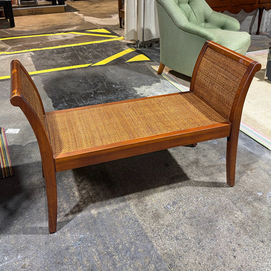 Woven Rattan & Wood Sleigh Bench, 44"W x 18.25"D x 28"H