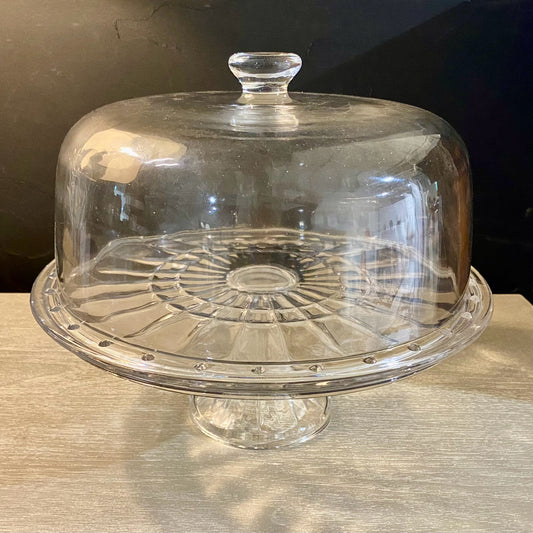 Heavy Glass Cake Stand & Dome/ Punch Bowl, 10"H x 12"Dia