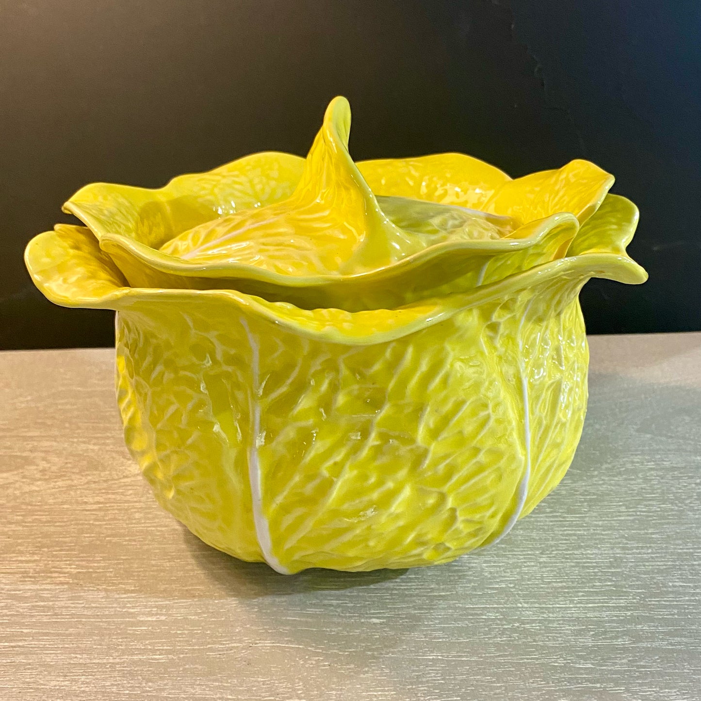 MCM Yellow Cabbage-ware Soup Tureen W/Lid, 7"H x 10"Dia