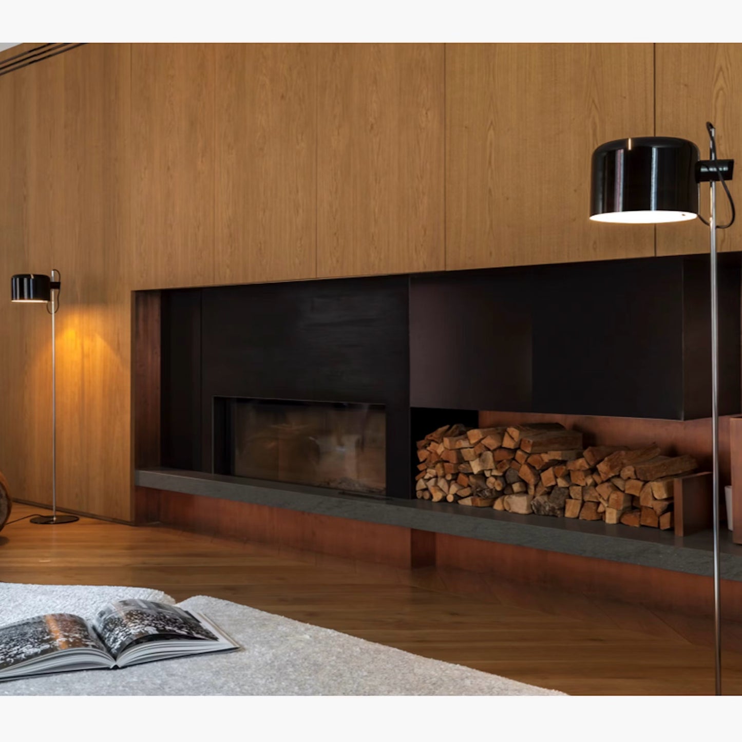 Oluce Coupè Floor Lamp, Lacquered Black & Chrome, 11" Dia x 58" H