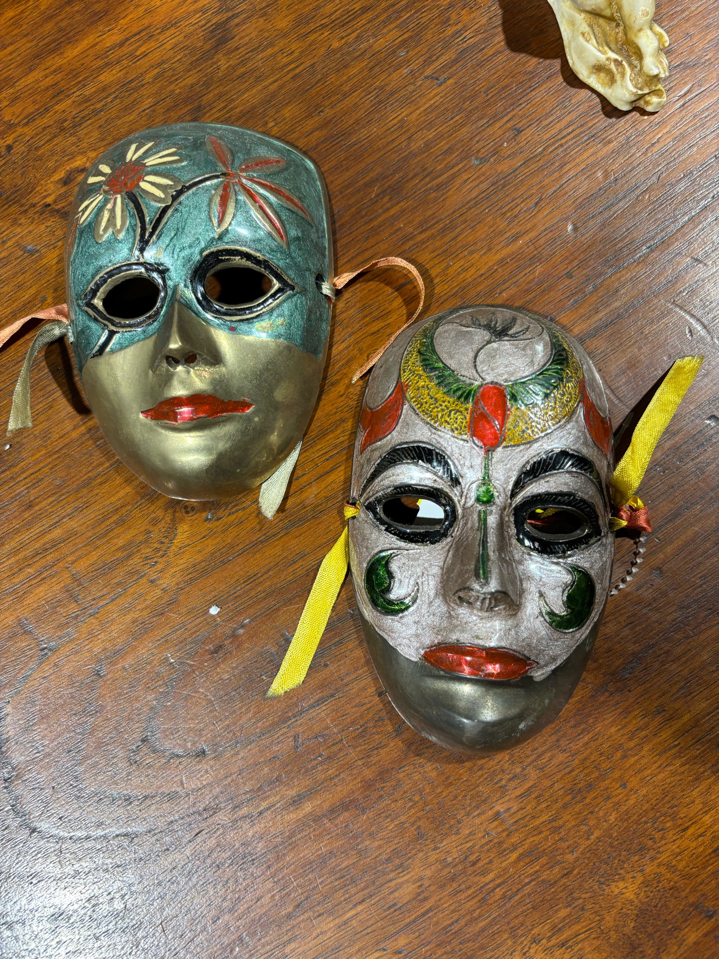 PAIR of Miniature Mardi Gras Brass Masks 3"Lx4"Dx4"W