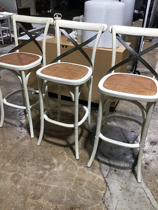 SET Of Three Counter Wood/ Metal Stools 17.7" L x 16.53" D x38.6"H