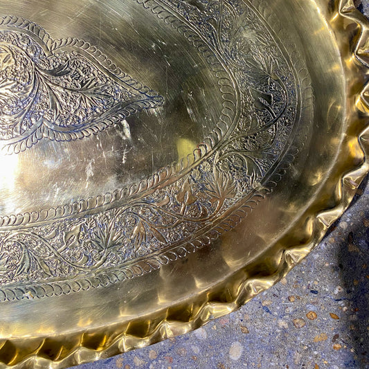 Large Brass Oval Tray, 35.5"W x 22"D x 1.5"H