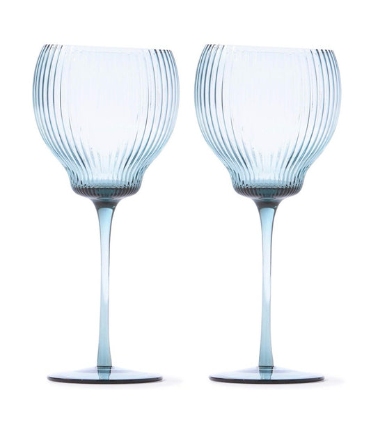 NIB-PAIR of 2 Pum wine glasses by Polspotten, pale blue, 9.6"H