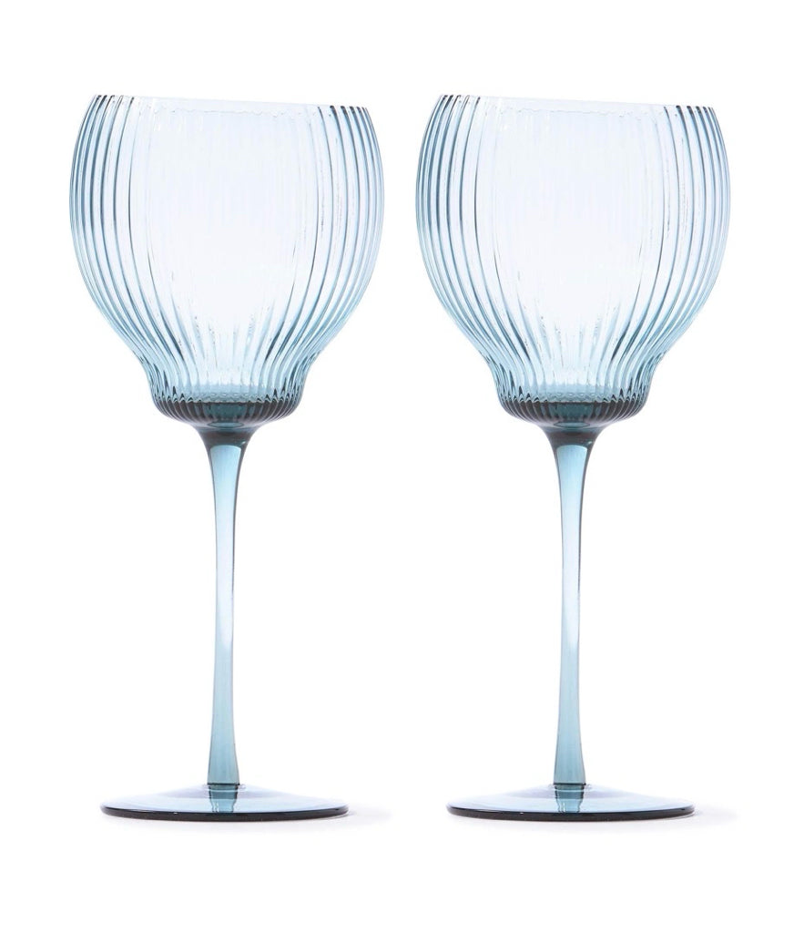 NIB-PAIR of 2 Pum wine glasses by Polspotten, pale blue, 9.6"H,