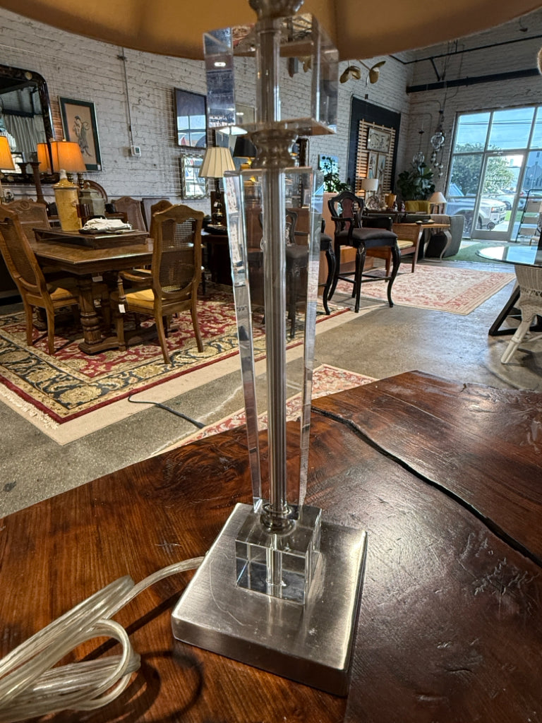 PAIR of lucite/chrome base table lamps, 25"H