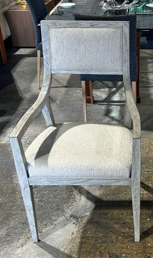 Weathered gray/linen armchair, 23"W x 19'D x 39"H