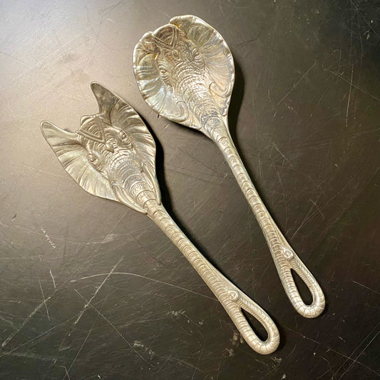 Arthur Court Safari Elephant Salad Utensils, 11"L x 3.25"W