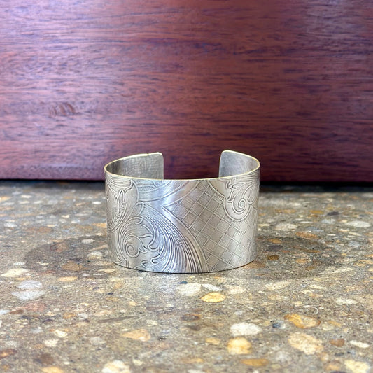 Silverplate over brass wide botanical cuff