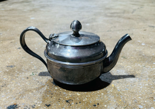 USN WWII teapot, Intl Silver, 9"W x 5.5"D x 5"H