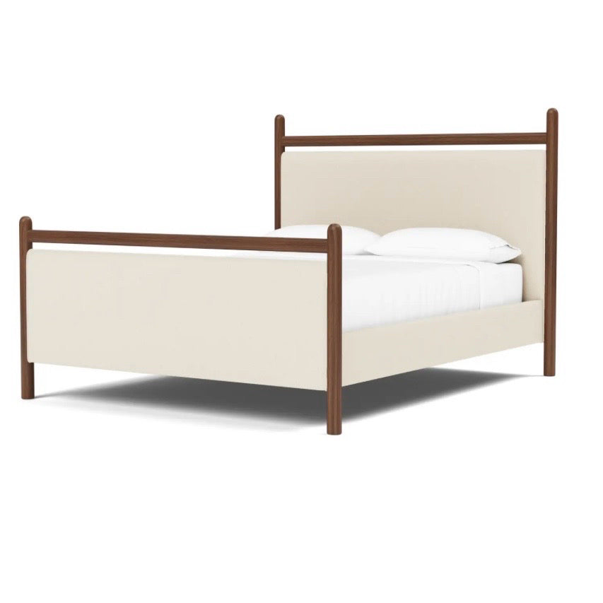Ridge Cal King Bed, Cotton Linen & Walnut, 91.25"D x 83.5"W x 56"H