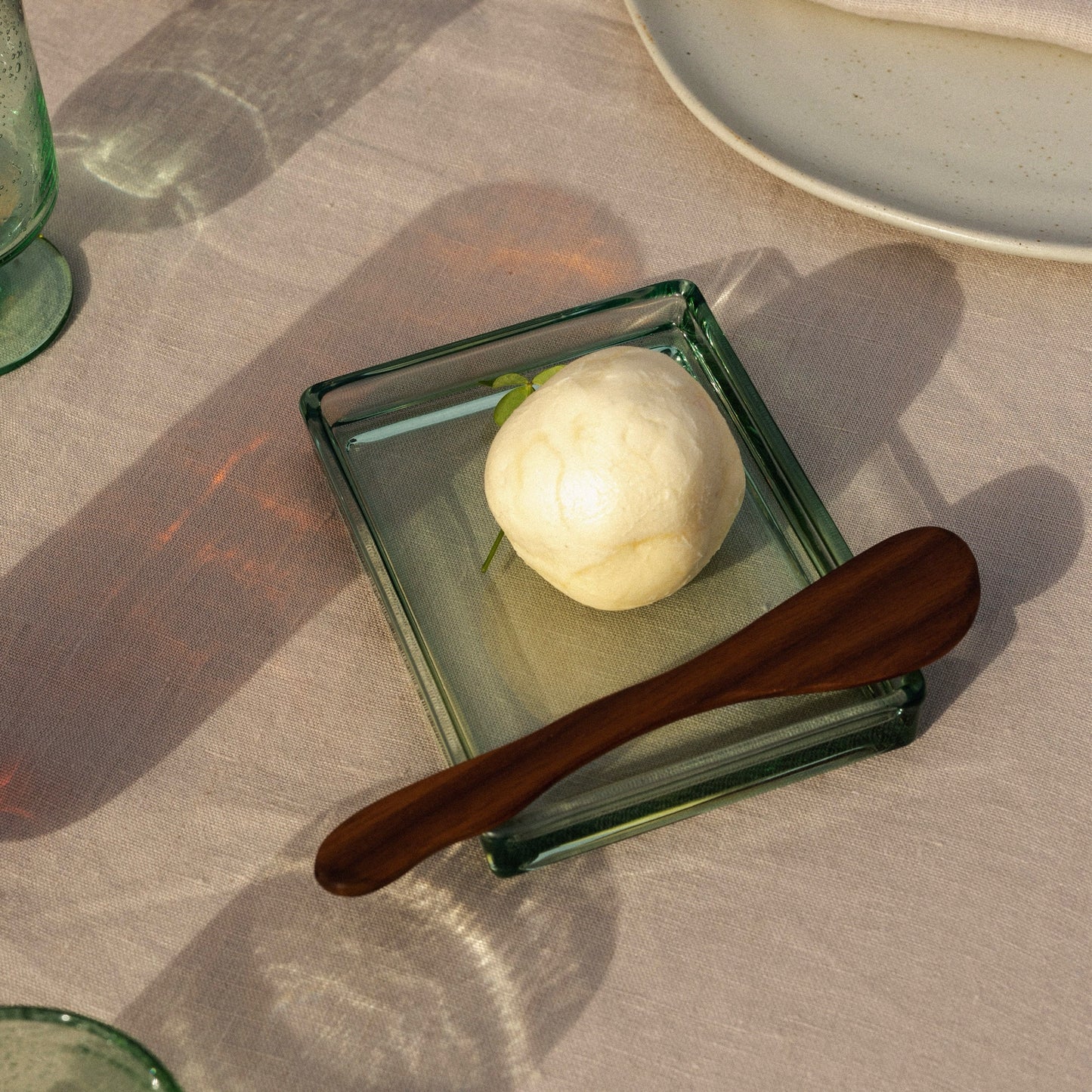 Ferm Living Oli Butter Box, Clear Green Hue Glass, 4.1" W x 5.7" D x 2.8" H