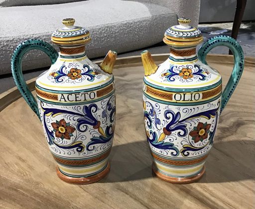Deruta Italian Pottery Aceto & Olio 11"x6.5"