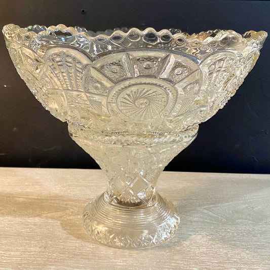 Vintage Pressed Glass Punch Bowl, 12.25"Dia x 10.25"H