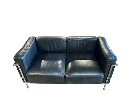 Black leather/chrome loveseat, 57"L x 29"D x 28"H