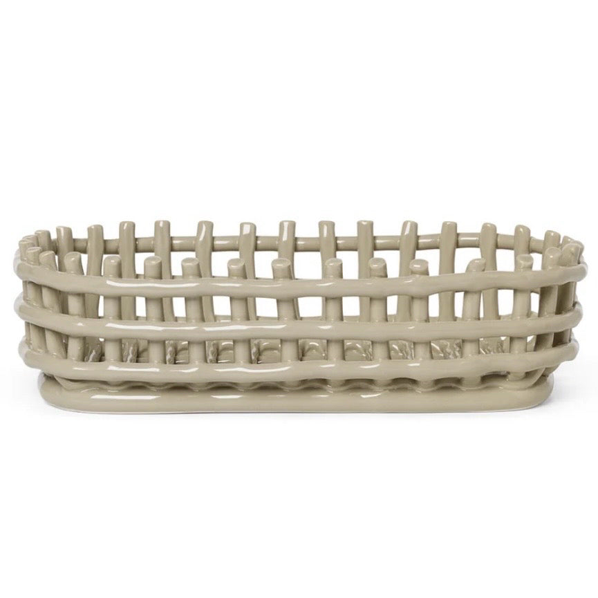 Ceramic Oval Basket, Cashmere, 11.8"W x 5.9"D x 3.3"H