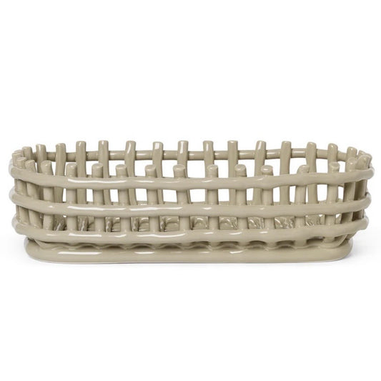 Ceramic Oval Basket, Cashmere, 11.8"W x 5.9"D x 3.3"H