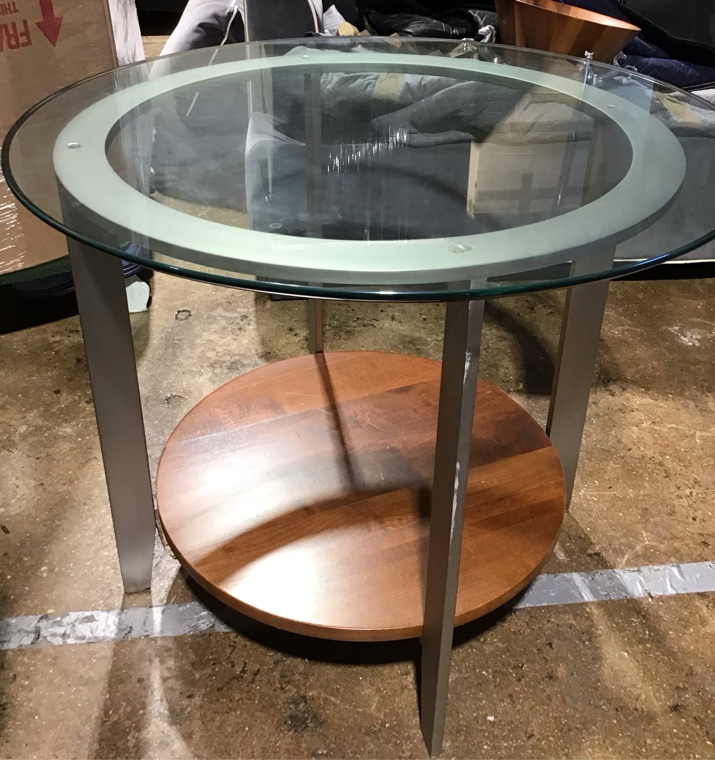 Ethan Allen Glass Top End/Side Table 30" Dia x24" H