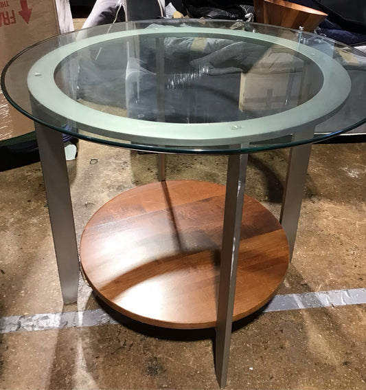 Ethan Allen Glass Top End/Side Table 30" Dia x24" H