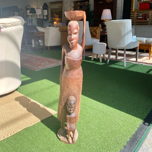 Hand Carved African Statue, 32"H x 6"W x 6.75"D