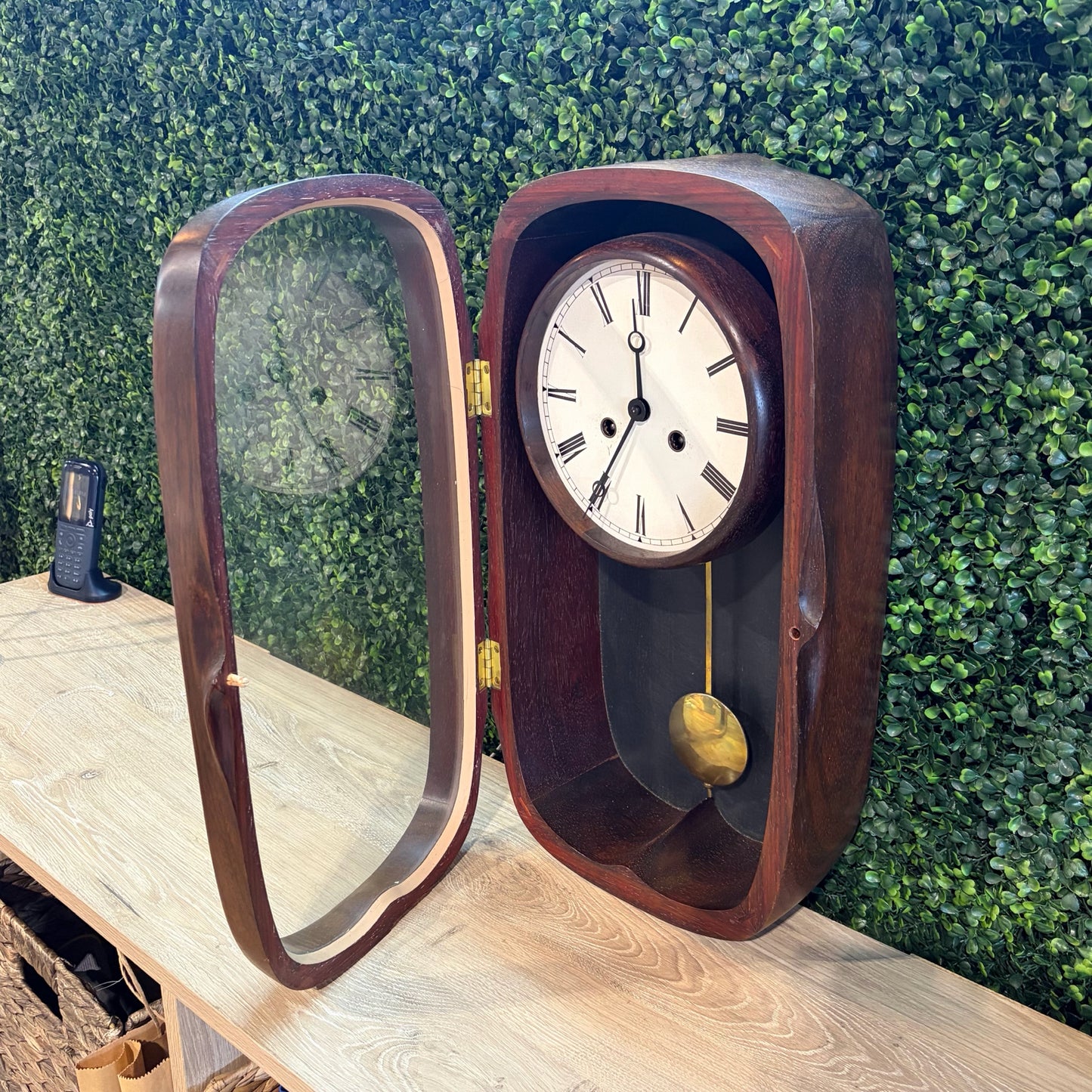 VTG Walnut Wall Clock w/Brass Pendulum By E. White, 19"H x 10"W x 6"D