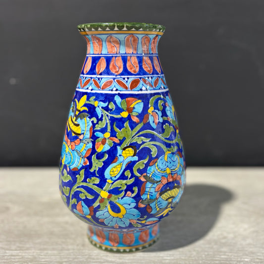 Blue Pottery Vase, Jaipur, India 6" W x 6" D x 9" H