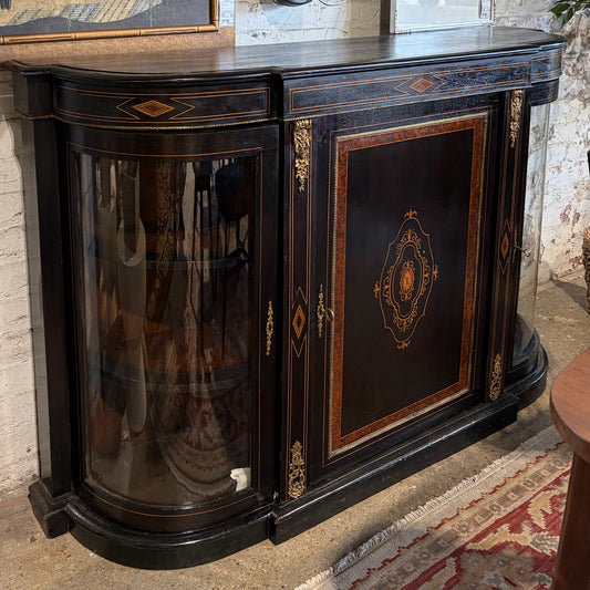 Antique Victorian Ebonized & Inlaid Credenza, 58"W x 15.25"D x 38"H