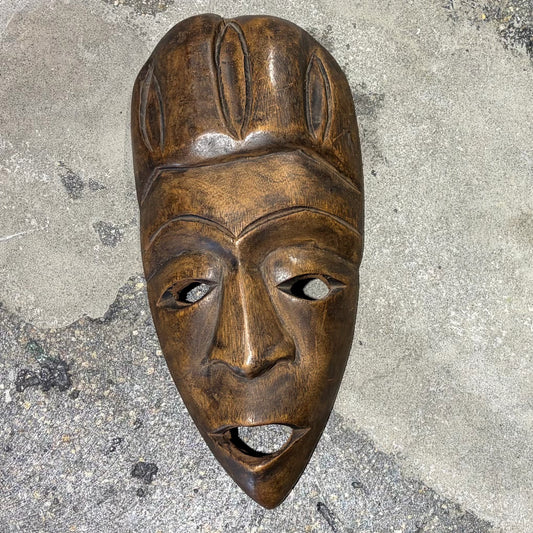 Vintage Hand Carved African Wood Mask, 6"W x 13.25"H x 2.25"D