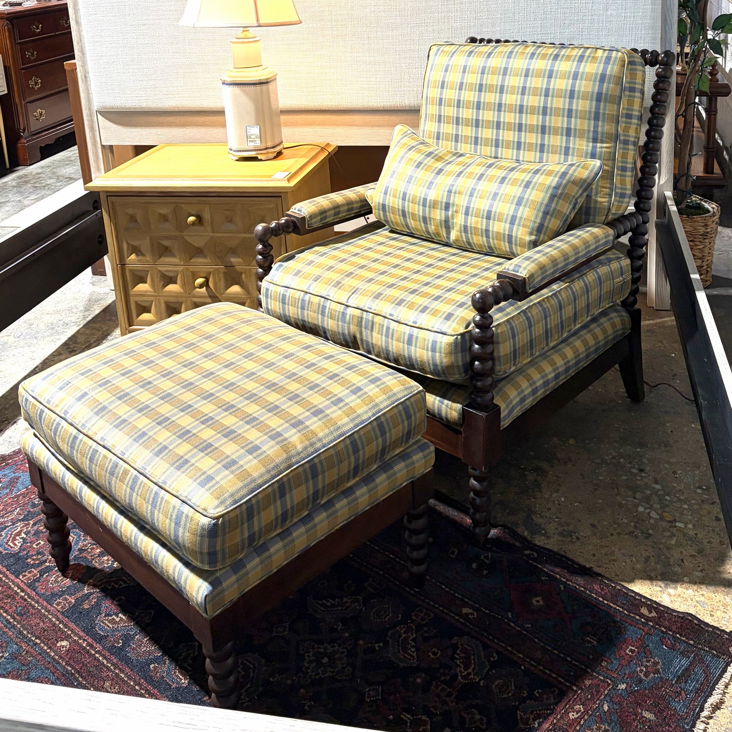 Bobbin Turned Armchair & Ottoman, 29"W x 35"D x 37.5"H