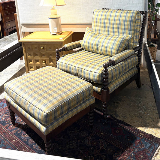 Bobbin Turned Armchair & Ottoman, 29"W x 35"D x 37.5"H
