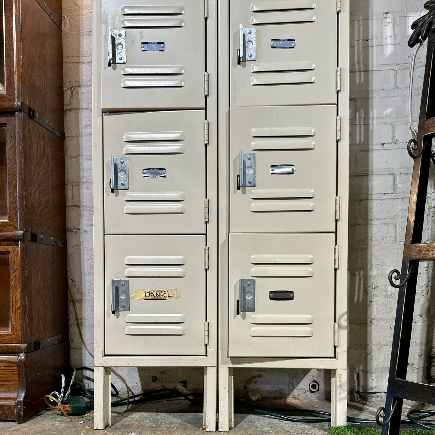 Vintage Six Compartment Locker, Cream, 12" L x 12" W x 78" H