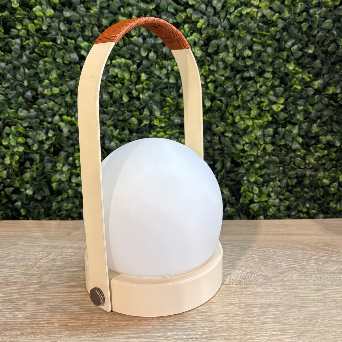 Carrie Portable Indoor/Outdoor LED Lamp, Ivory w/Leather, 6"W x 5.3"D x 9.6"H