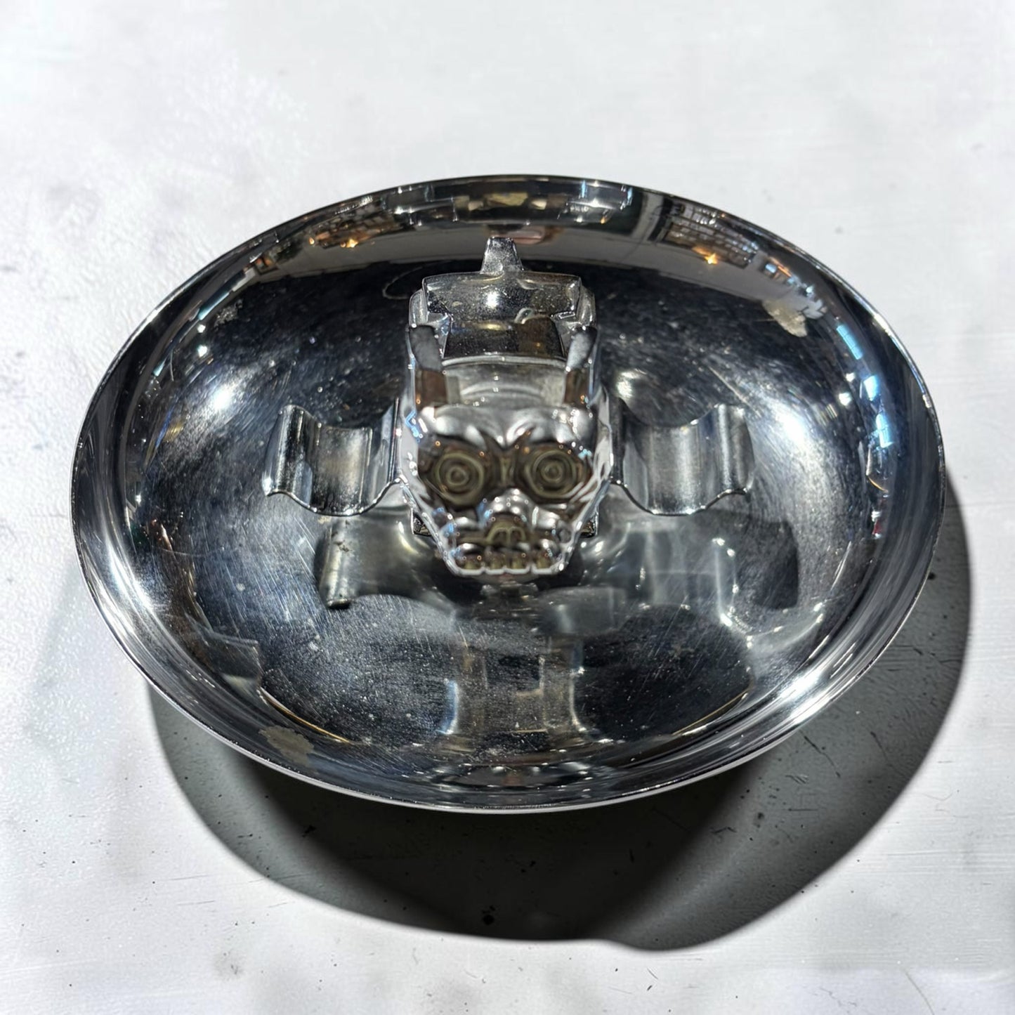 VTG Mack Truck Bulldog Chrome Cigar Ash Tray, 7.5"Dia x 4.5"H