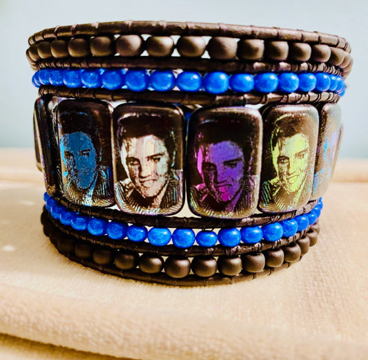Elvis Beaded Cuff Bracelet, black/multi