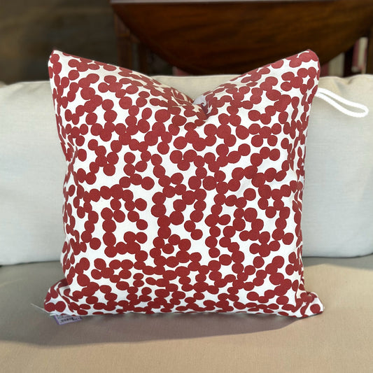 Outdoor Throw Pillow, White w/ Red Dots, 20" x 20"