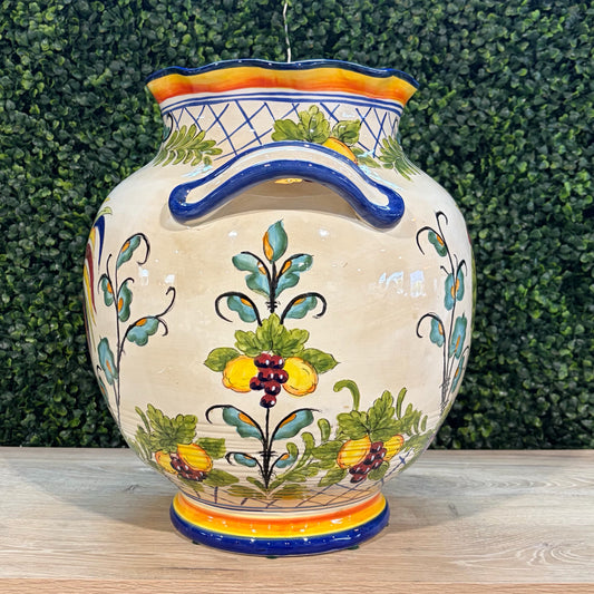 Two-handled Ceramic Rooster Vase, 14"H x 14"Dia