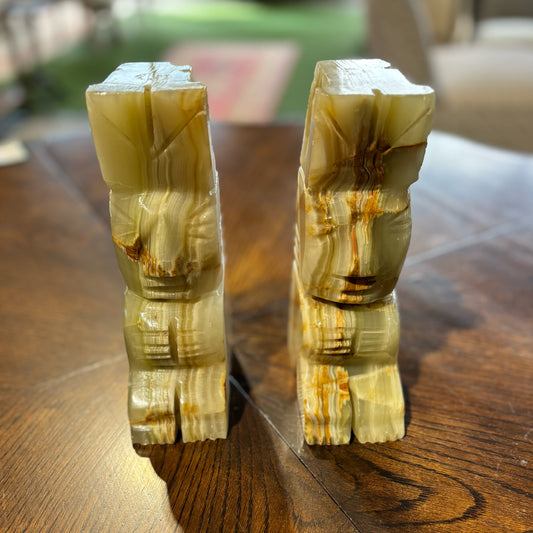 Vintage Carved Onyx Bookends 4" W x 2.5" D x 7.34" H