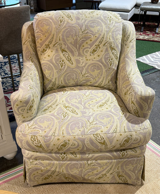 Sherrill chair, yellow/grn/cream, down mix, 33"W x 30"D x 36"H